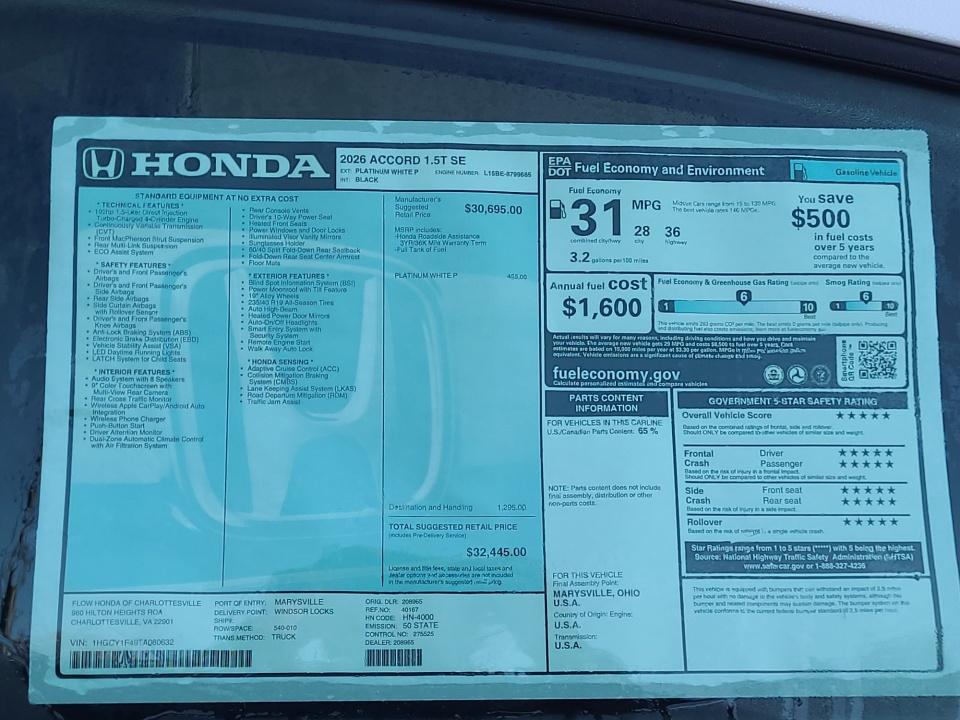 2026 Honda Accord Sedan SE