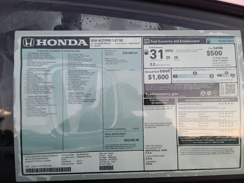 2026 Honda Accord Sedan SE