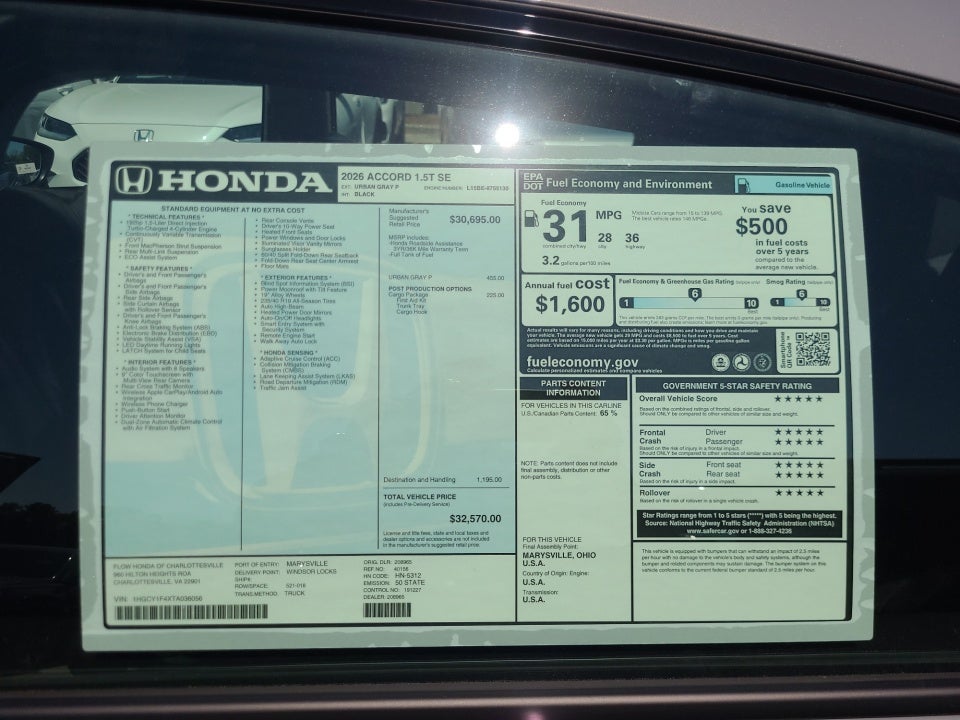 2026 Honda Accord Sedan SE