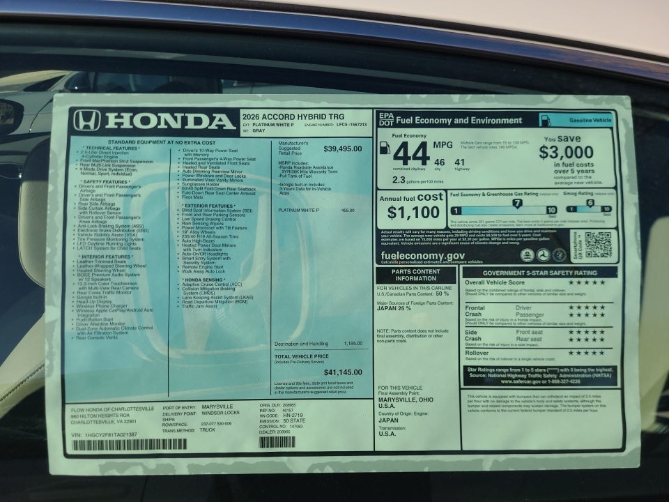 2026 Honda Accord Hybrid Touring