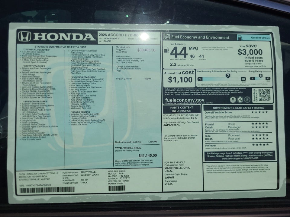 2026 Honda Accord Hybrid Touring