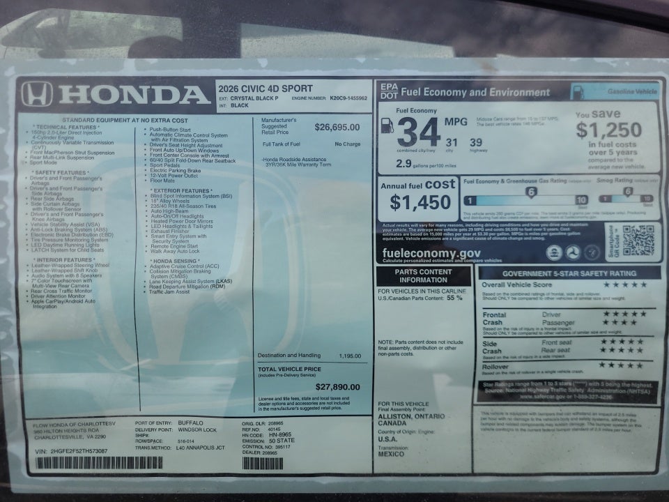 2026 Honda Civic Sedan Sport