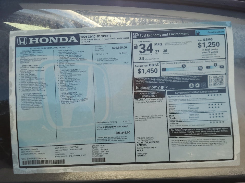 2026 Honda Civic Sedan Sport