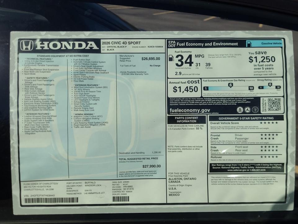 2026 Honda Civic Sedan Sport