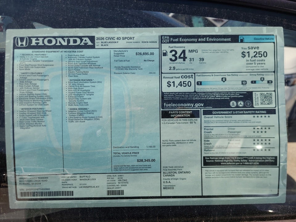 2026 Honda Civic Sedan Sport