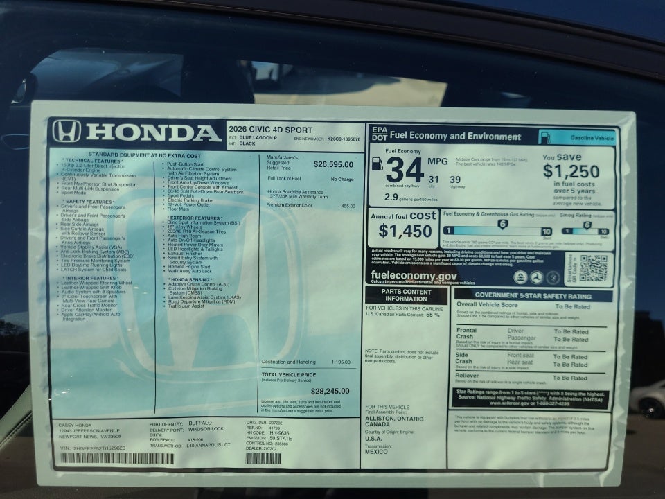 2026 Honda Civic Sedan Sport