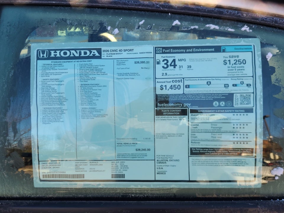 2026 Honda Civic Sedan Sport