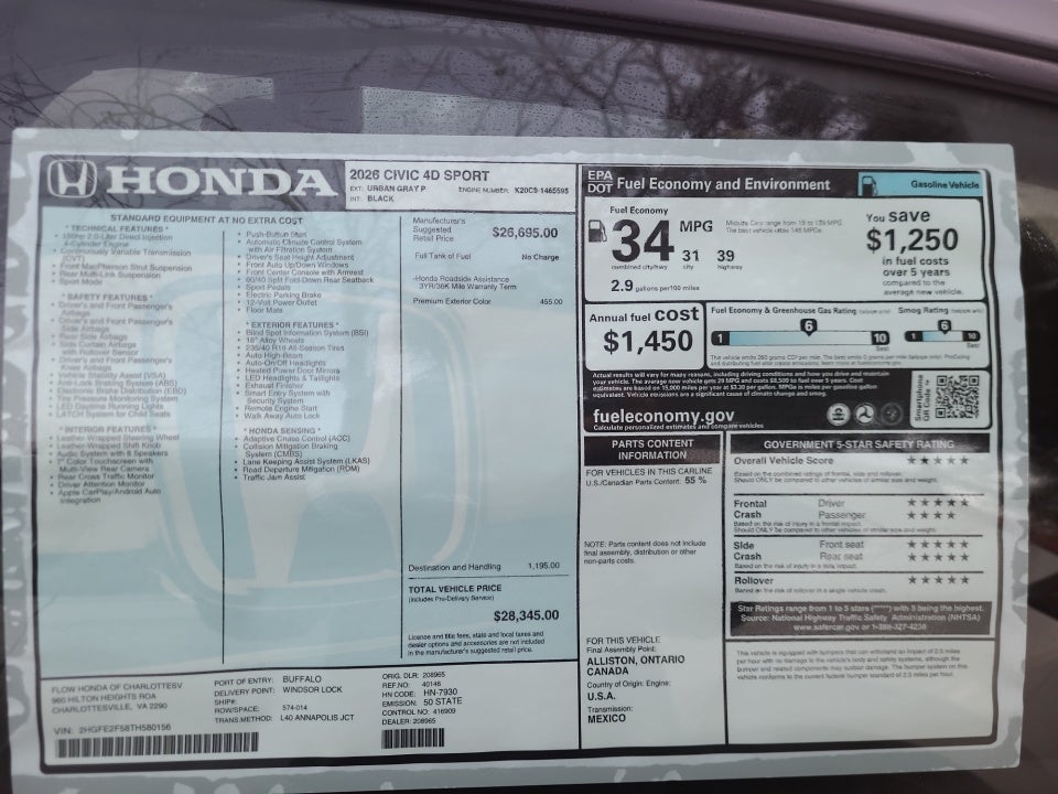 2026 Honda Civic Sedan Sport