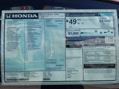 2026 Honda Civic Hybrid Sport