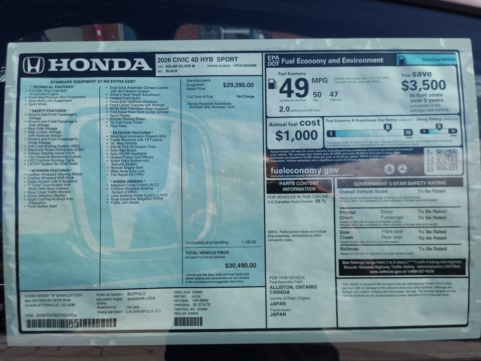 2026 Honda Civic Hybrid Sport
