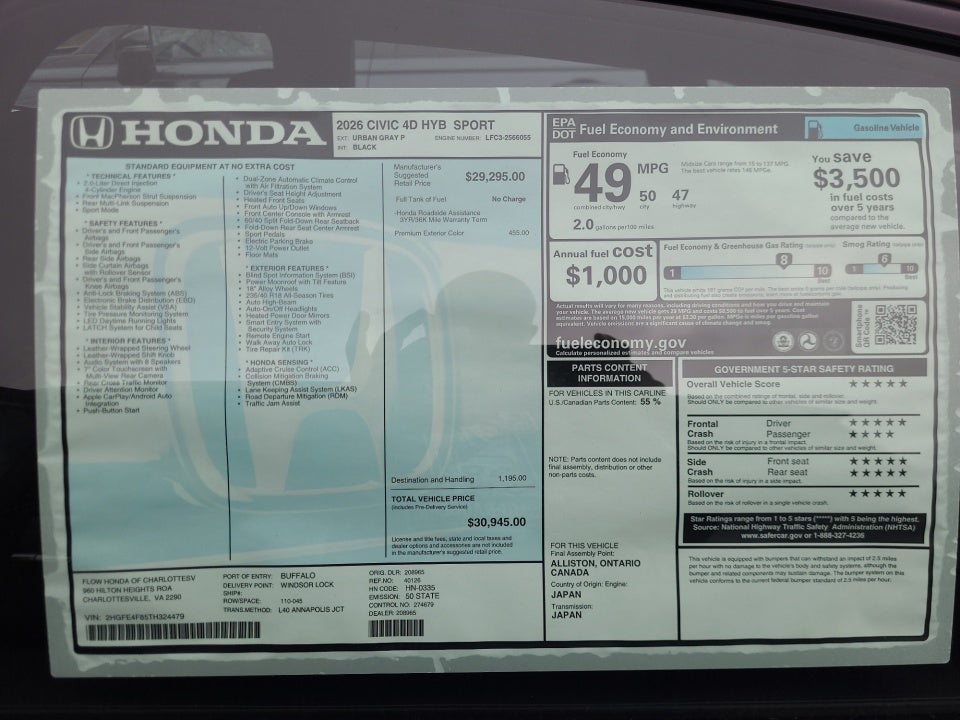 2026 Honda Civic Hybrid Sport