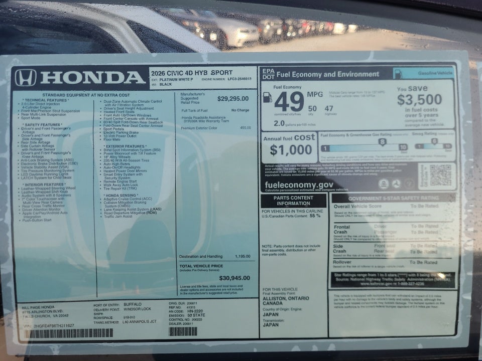2026 Honda Civic Hybrid Sport