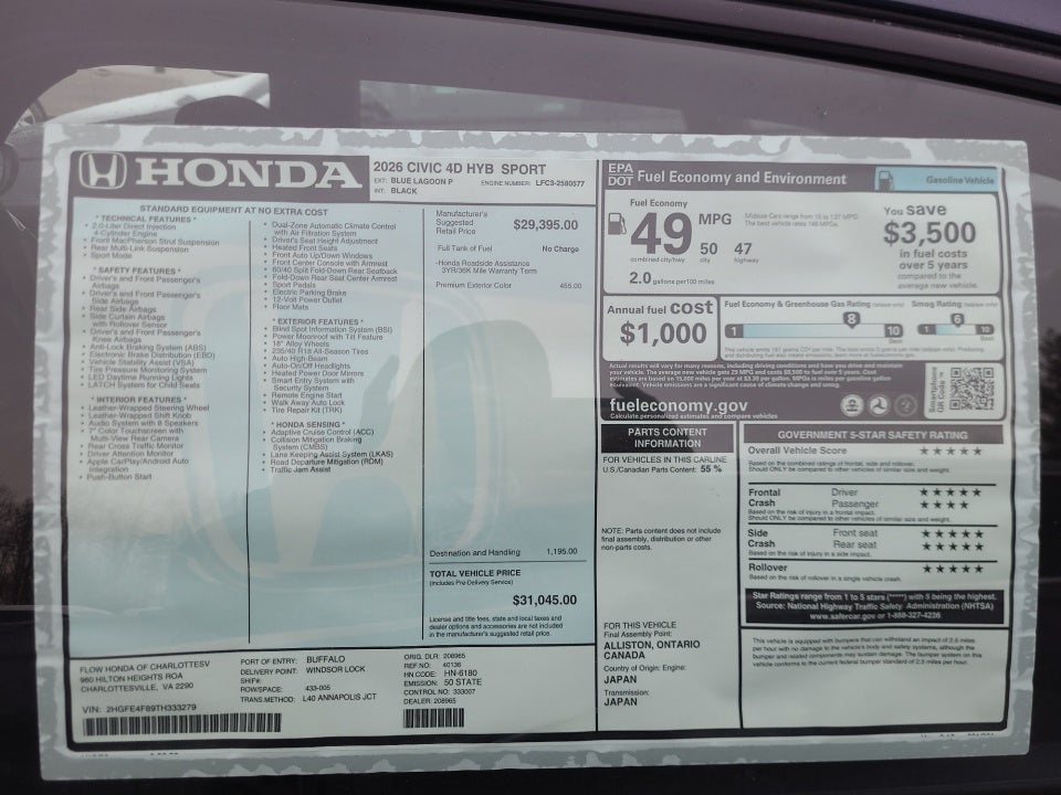2026 Honda Civic Hybrid Sport