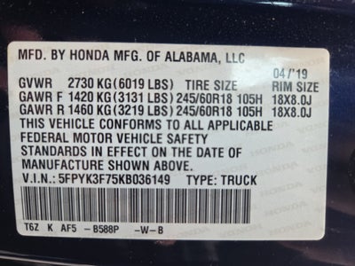 2019 Honda Ridgeline RTL-E