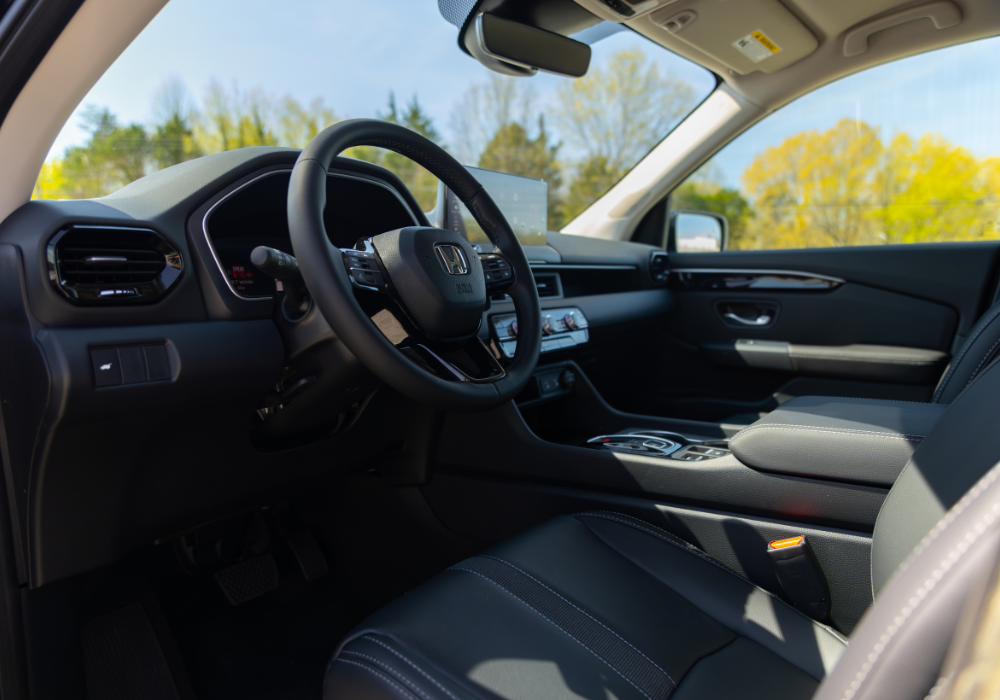 New Honda CR-V interior, showing the steering wheel and driver's seat